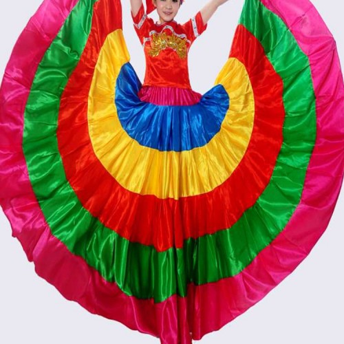 Flamenco skirt rainbow colored Spanish bull dance  folk dance  stage performance professional dancing skirts 